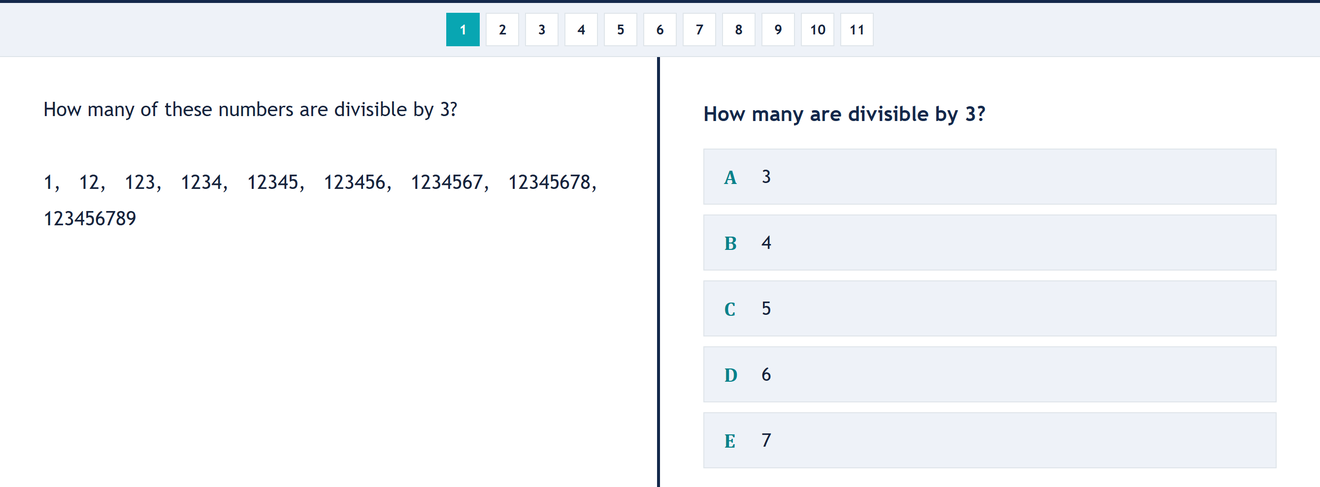 Inside an AMC Y7-8 mock — question and answer options